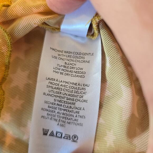 Free People Marne Sheer Mesh Top Women's L Yellow Star Print Boho Casual Beachy - Picture 7 of 10